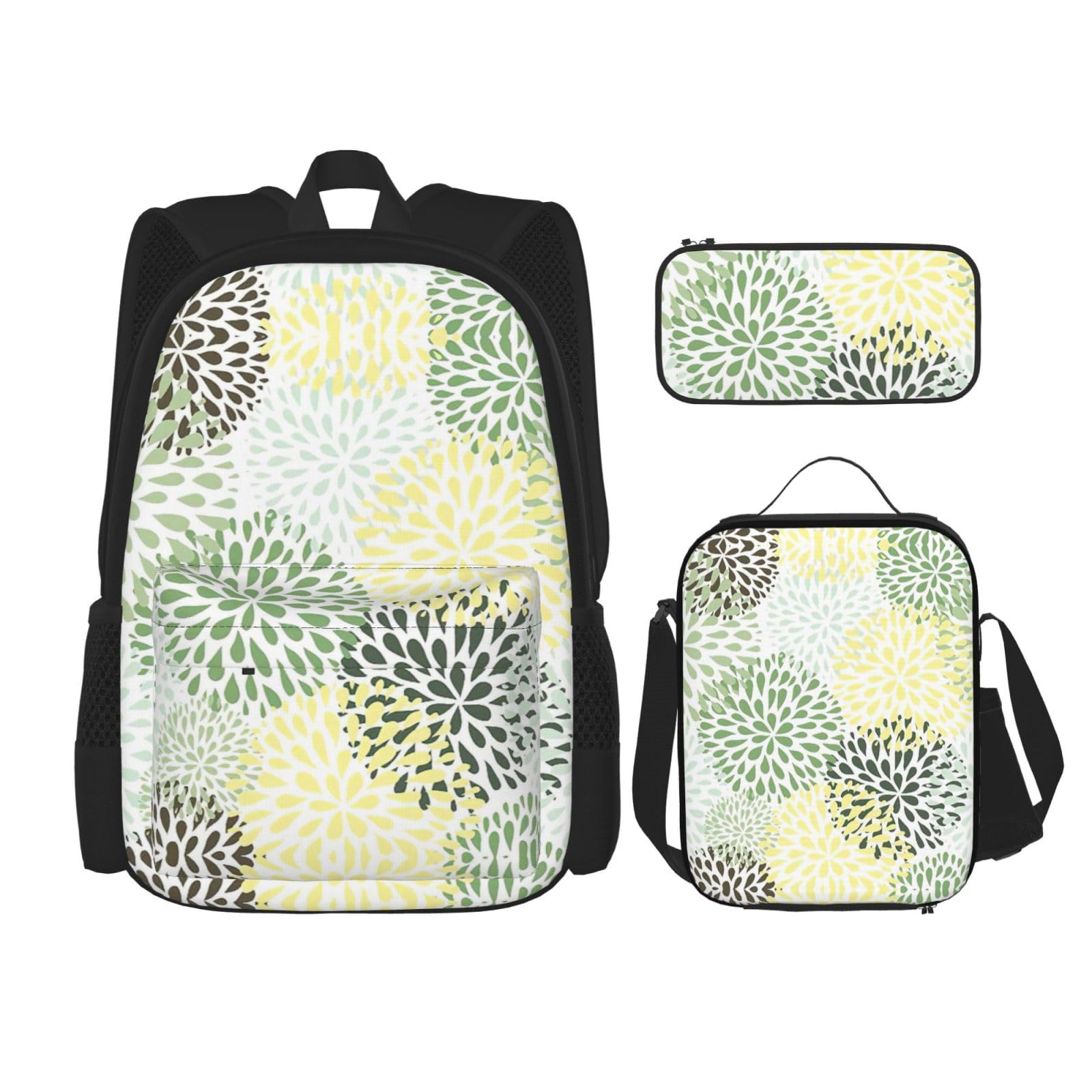 WURTON Petals Garden Leaves Print Trendy Rucksack Taschen Lunchbox und Federmäppchen 3-in-1 verstellbares Rucksack-Set