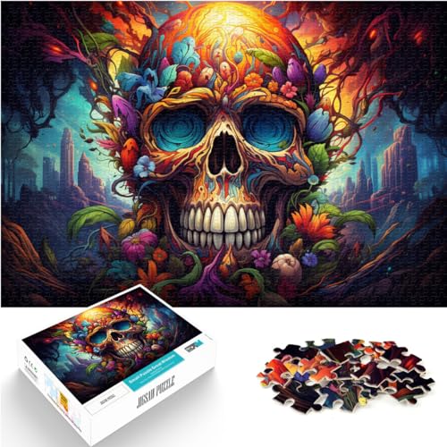 Puzzle für Puzzle Fantasy Bunter Totenkopf 1000 Teile Puzzle für Erwachsene Holzpuzzle mit passendem Poster und Wissensblatt 1000 Teile (50 x 75 cm)