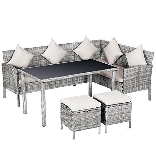 Rattan Sitzgruppe mit Tisch Outsunny grau, cremeweiß