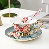 Kaffeeservice aus feinem Bone China-Porzellan, Teetasse aus Porzellankeramik, 200-ml-Kaffeetasse mit Untertasse und Löffel, Kaffeeservice, 1,7oz