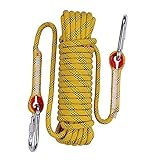 QHY Nylon Rettungsseil Sicherheitsseil Mit Karabiner 20mm Tragegewicht 2000kg Für Wanderung Bergsteigen Höhlenforschung Outdoor Sport Camping (Color : Yellow, Size : 25m*8mm)