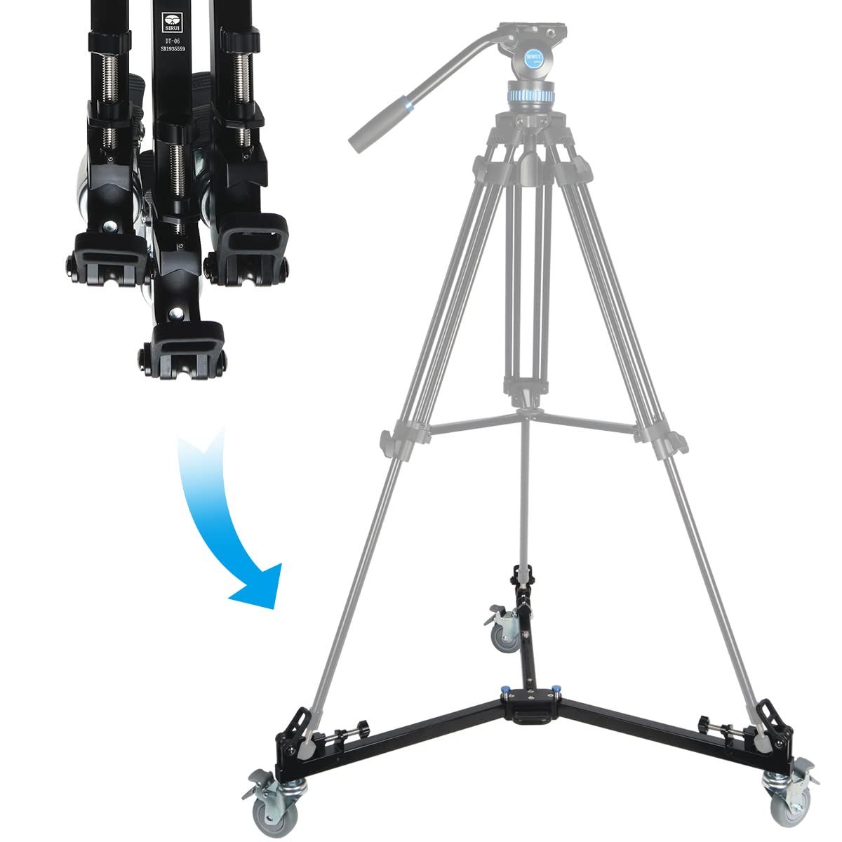 SIRUI DT-06 Professional Heavy Duty Video Tripod Dolly - Leichtgängige und schnelle Bewegungen, perfekt für Kameras, Videoausrüstung, max. 50kg Nutzlast