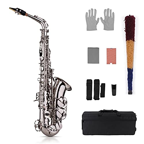 EB Alto Saxophon SAX Messing lackiert Gold 802 Tastenart mit gepolsterten Tragetaschen Handschuhe Reinigungstuch Pinsel Riemen Schilf (Color : Silver)