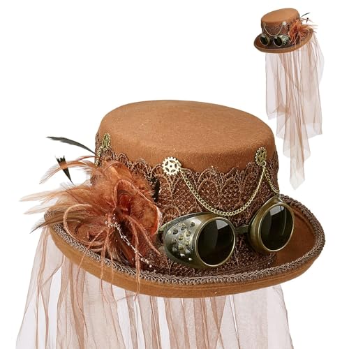 Widmann 68564 68564-Zylinder Steampunk aus Filz, Hut für Erwachsene, Retro, Mottoparty, Karneval, Damen, Mehrfarbig, OneSize