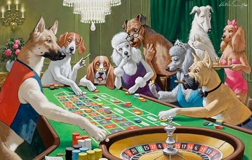 HfmQuisutron 1000 Pieces Animal Dogs Playing Poker Pictures Poster Holzpuzzle Für Erwachsene Spiele Lernspielzeug Qp19Za