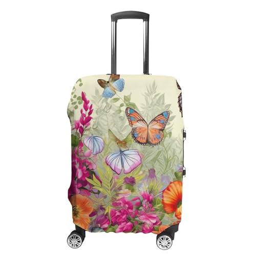 CSGJMYGS Reisegepäckabdeckung, elastisch, waschbar, modisch, kratzfest, Motiv: Delfine, Koffer-Schutz, passend für 45,7 - 81,3 cm Gepäck, Vögel Blumen Schmetterling, XL