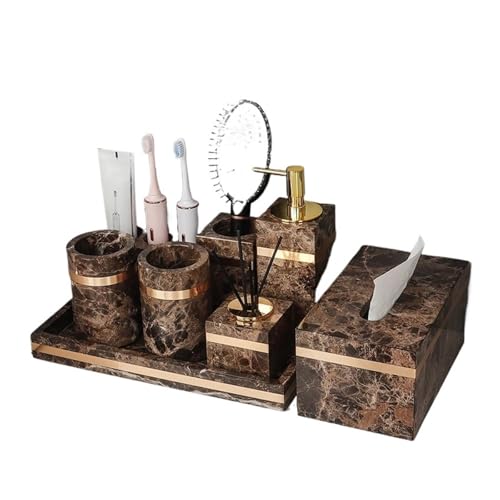 AMEEDA Badezimmer Set Set aus dunklem Naturmarmor for Badezimmer, luxuriöser Zahnbürstenhalter aus Stein, Zahnbecher, Seifenspender, Badezimmer-Zubehör-Sets Badezimmer Set Akazie(Tooth Mug)