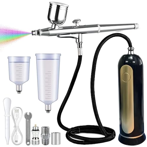 longziming Airbrush Set mit Kompressor, Kabelloses Airbrush Set Mit Kompressor, Tragbare Air Brush Kompressor-Set, Wiederaufladbare Airbrush für Malen, Tattoo, Nail Art, Mode, Barber