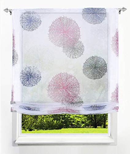 LiYa 1 Stück Raffrollo mit Feuerwerk Muster Floral Design Raffgardine Voile Transparent Vorhang (BxH 80x140cm, Violett mit Tunnelzug)