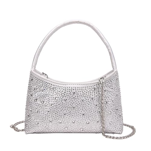 ohodhmnu Damen Tragetasche, funkelnde Crossbody-Tasche für Frauen, elegante Geldbörse für Party oder Brautnacht, silber, Large