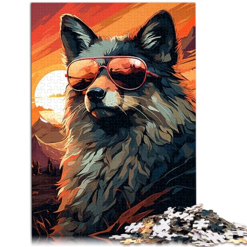 Puzzle für Fox-Boss mit Sonnenbrille, 1000 Puzzles für Erwachsene, 1000 Teile, Holzpuzzle, präzise geschnittenes Puzzle, Staycation, Zeit totschlagen (50 x 75 cm)