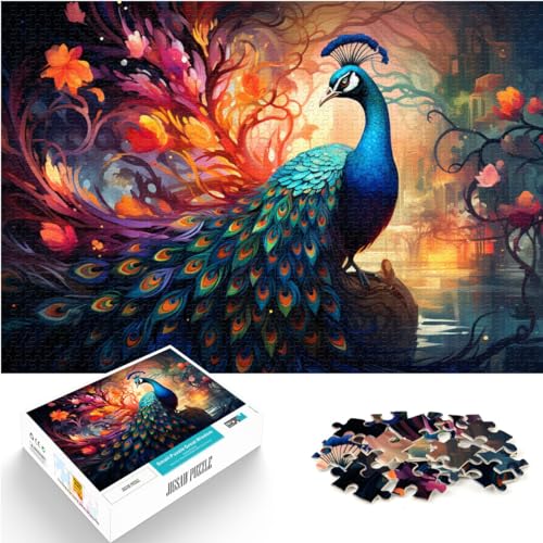 Puzzle für Puzzle Fantasy Bunter Pfau 1000 große Teile Puzzle für Erwachsene Holzpuzzle Lernspiel zum Stressabbau Schwierige Herausforderung （50x75cm）