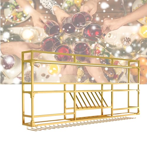 HSJFS Weinregal Bar Regale Wand Montiert Mit Hängendem Wein Glas Rack Alkohol Flasche Display Regal Mit Geführtem Licht Schwimmende Bar Regale Counter Wein Rack Küche Wandschrank Für Home Bar Esszimme