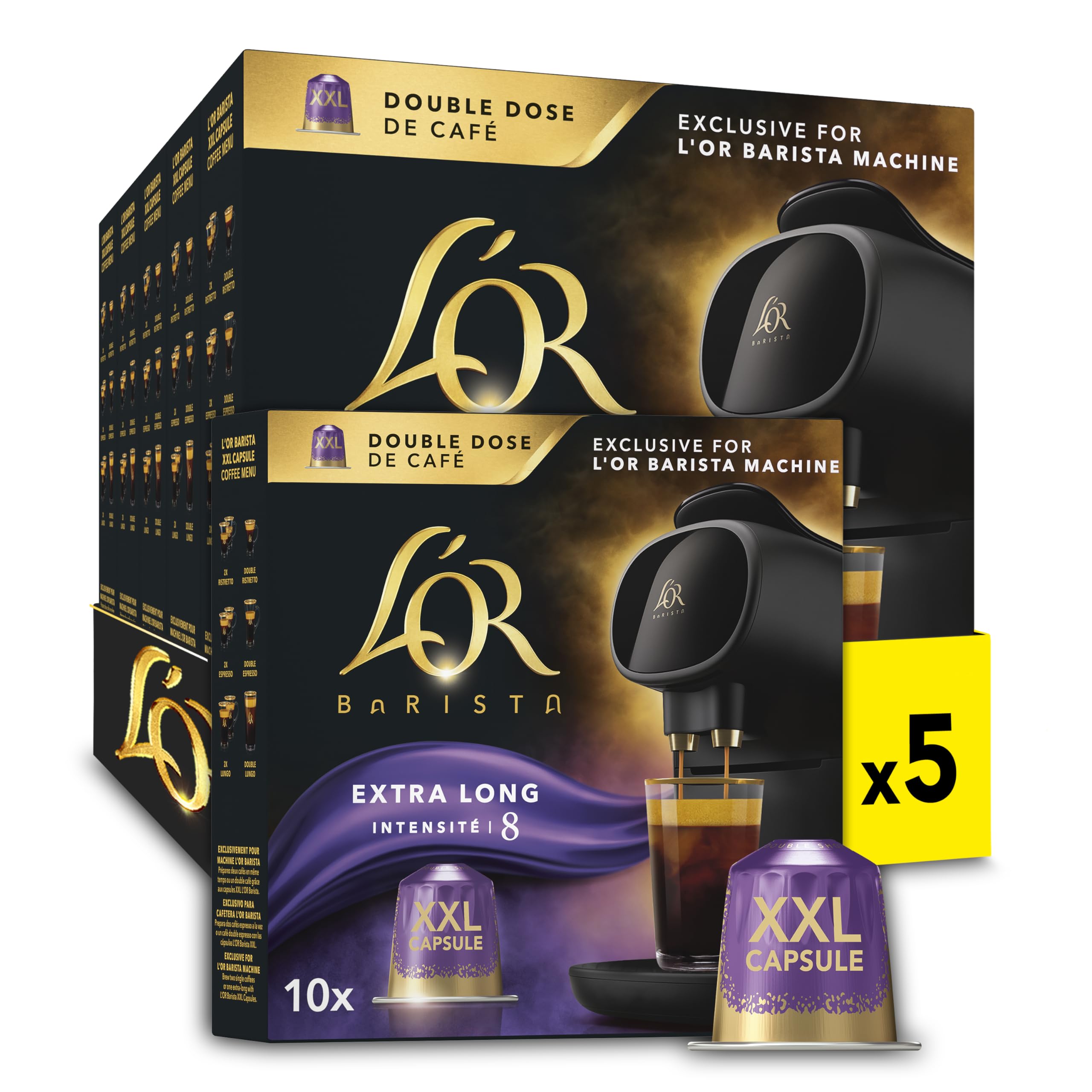 L'OR Barista Kaffeekapseln Lungo Profondo, exklusiv für L'OR Barista Maschinen, 5er Pack, 5 x 10 Kapseln