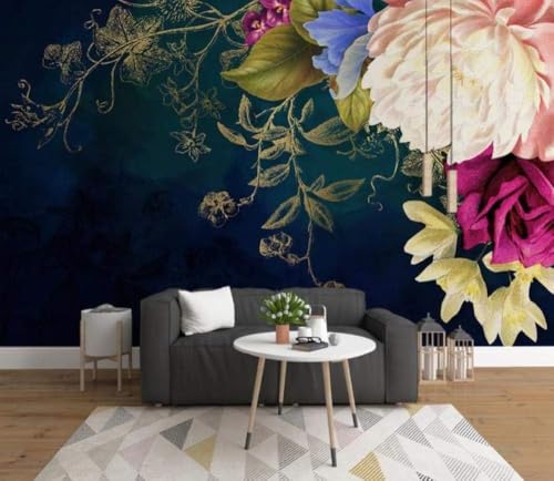 Einfache Vintage-Blumenrosen 3D Tapete Poster Restaurant Schlafzimmer Wohnzimmer Sofa TV Dekorative Wand-400cm×280cm