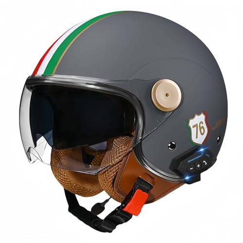 Bluetooth-Motorradhelm, Offenes Gesicht, Rollerhelm, Motocross-Helme Mit Visier, ECE-Zugelassene Motorradhelme Mit Integriertem Mikrofon Für Erwachsene, Männer Und Frauen T,L59-60CM