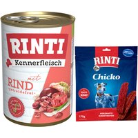 Kombi-Paket RINTI Kennerfleisch + RINTI Chicko Hundesnacks - Kennerfleisch Rind 12 x 400 g + Chicko Rind 2 x 170 g