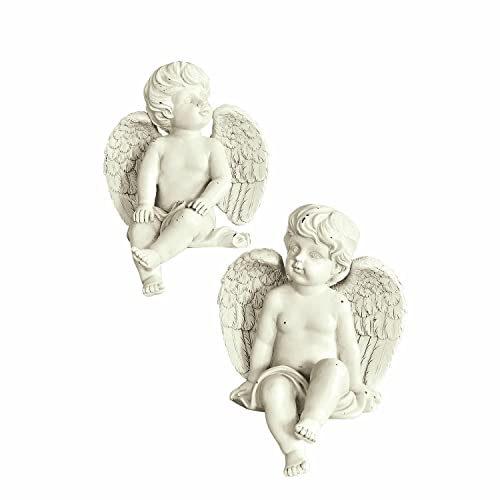 LOBERON® Deko-Engel 2er Set Starlight, Dekofiguren, Schutzengel, Weihnachtsdekoration, Polyresin, H/B/T ca. 15/11/11.5 cm, antikweiß