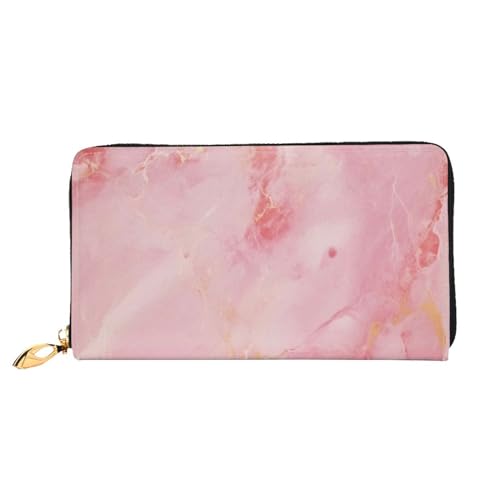 DENMER Lila Blume Leder Geldbörse Kunstleder mit metallischem Reißverschluss geräumiges und stilvolles Accessoire für moderne Frauen Produkt, Rosa Marmor, Einheitsgröße, Modern