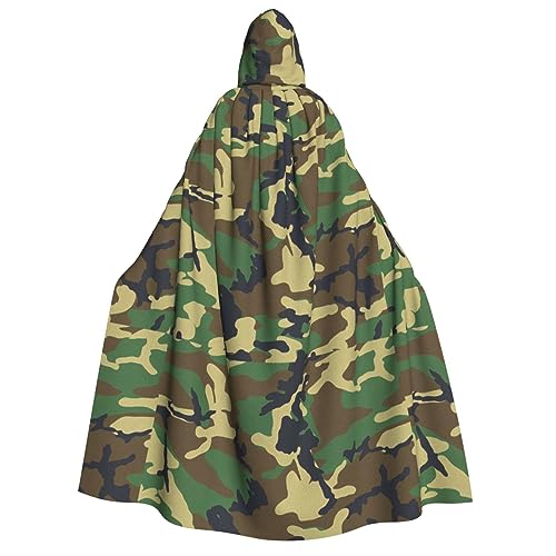 WURTON Grüner Militär-Camouflage-Druck, Unisex, Kapuzenumhang, Kostüm, Damen und Herren, Vampir, Halloween, Cosplay, Karneval, Mottoparty