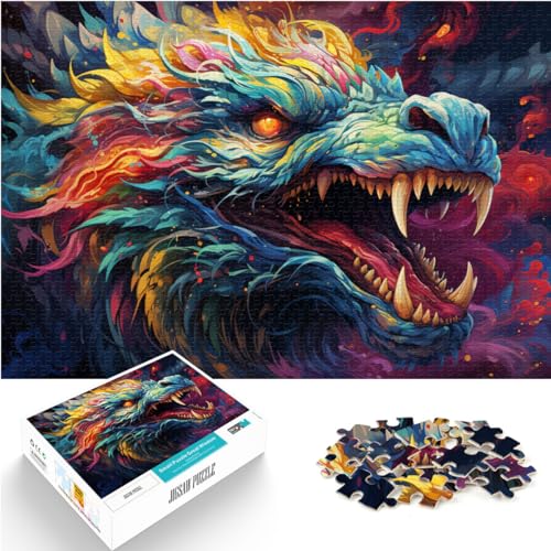 Puzzlespiel, farbenfrohes psychedelisches chinesisches Drachenpuzzle, 1000 Teile, Holzpuzzle, Wanddekoration, einzigartige Geburtstags, 1000 Teile (50 x 75 cm)