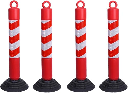 Sicherheitspoller, Stahlpollerpfosten, sicheres Parken auf der Straße mit Gummibasis und reflektierenden Kragen, tragbarer Warnpfahl für verkehrsempfindliche Bereiche, B, 4er-Pack 80 x 26 cm