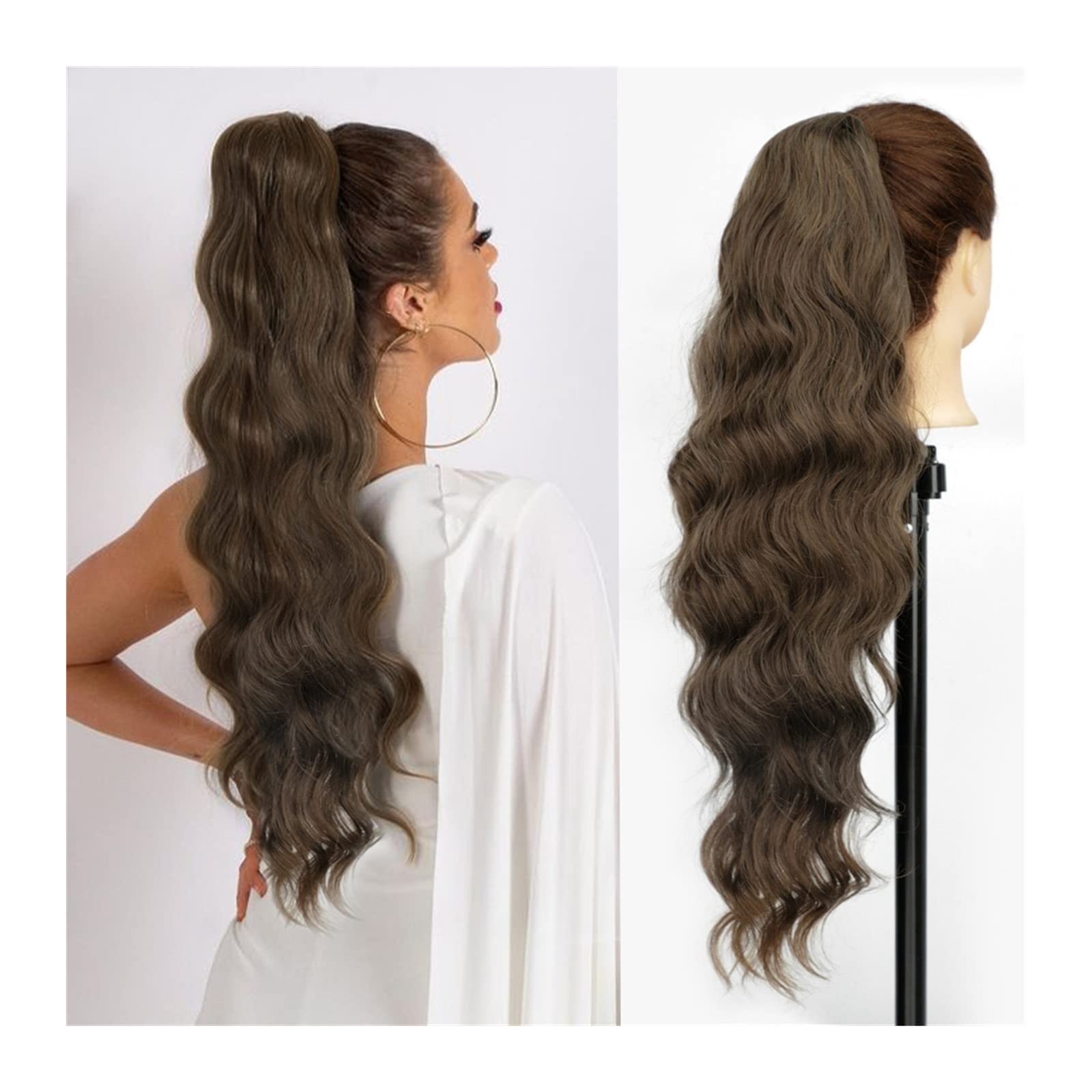 Pferdeschwanzverlängerung 66 cm lange gewellte Haarverlängerung, synthetische hitzebeständige Haarverlängerung, Haarteil for Frauen und Mädchen, Kordelzug-Pferdeschwanz, natürlicher, weicher Clip-in-P