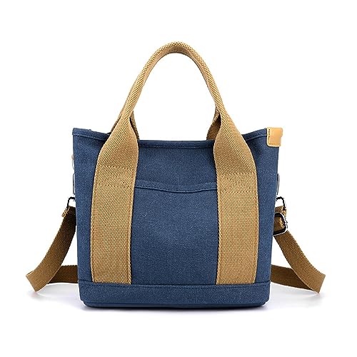 ohodhmnu Damen Tragetasche, Frauen Canvas Schultertasche Mode Top Griff Handtaschen Lady Shopping Bag Große Kapazität Casual Bag Kleine Büchertasche, dunkelblau, no pendant