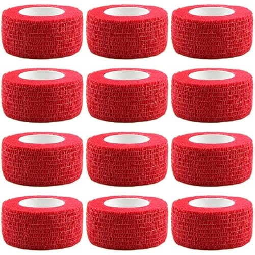 12 Rollen 2,5 cm Selbstklebende Bandage Vet Wrap Kohäsive Bandage Tierbandage Selbstklebende Bandagen für Haustiere und Haustiere Knöchelverstauchungen-Rot