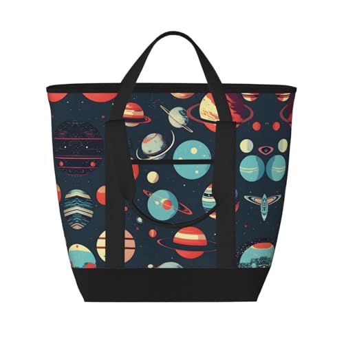 YQxwJL Isolierte Kühltasche mit Weltraumplaneten-Druck, großes Fassungsvermögen, Einkaufstasche, Reisetasche, Strand, wiederverwendbare Einkaufstasche für Erwachsene, Schwarz, Einheitsgröße