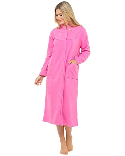 Damen-Bademantel aus Fleece, Größen 38 bis 54, mit Knöpfen und Vordertaschen Gr. Medium, rose