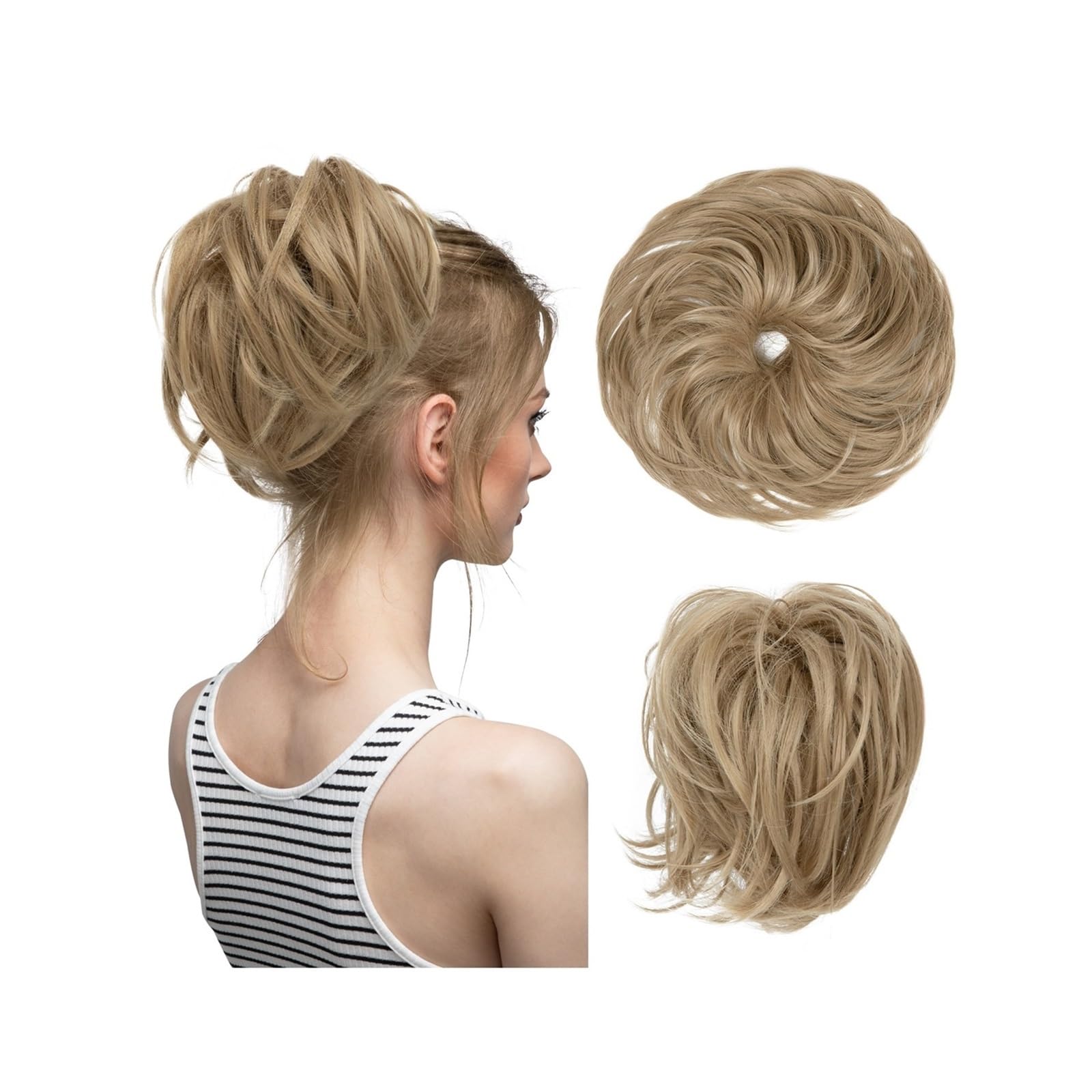 Brötchen Haarteil Synthetisches, gefälschtes, unordentliches Dutthaar, lockiges Band, Haarteil, Haargummi, Scrunchie, Wickelstück, elastisches Haar, Chignon, Cheveux, Schwanz, Hochsteckfrisur for Dame