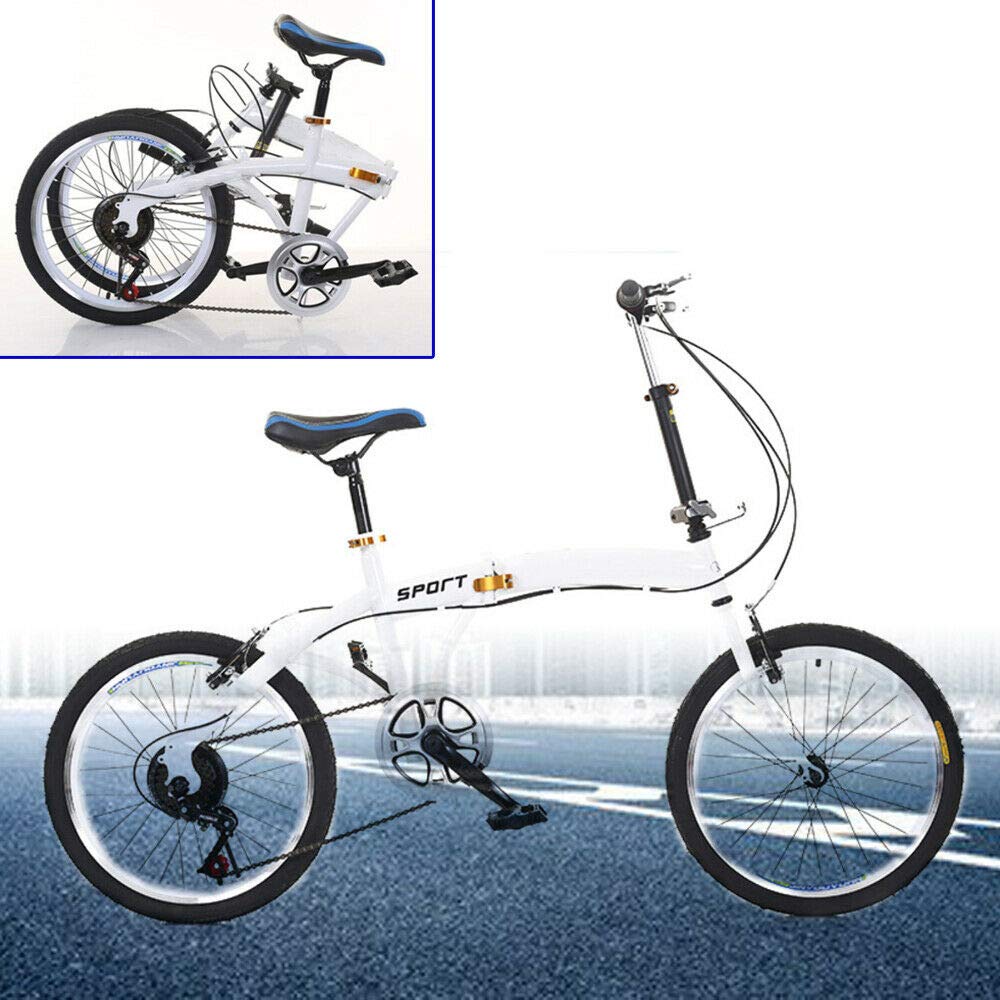 Berkalash Klapprad 20 Zoll Faltrad Fahrrad 6 Gang Klappfahrrad Folding Bike für Herren Damen Jungen Weiß Doppel-V-Bremse