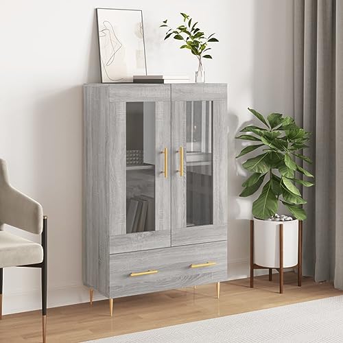 Highboard Grau Sonoma 69,5x31x115 cm Holzwerkstoff,Modernes Highboard aus Sonoma Eiche mit viel Stauraum und Glastüren für elegantes Wohnen