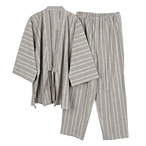 thefancypumpkin Größe L, Grau-Herren-Kimono-Pyjama-Anzug-Morgenmantel-Set im japanischen Stil