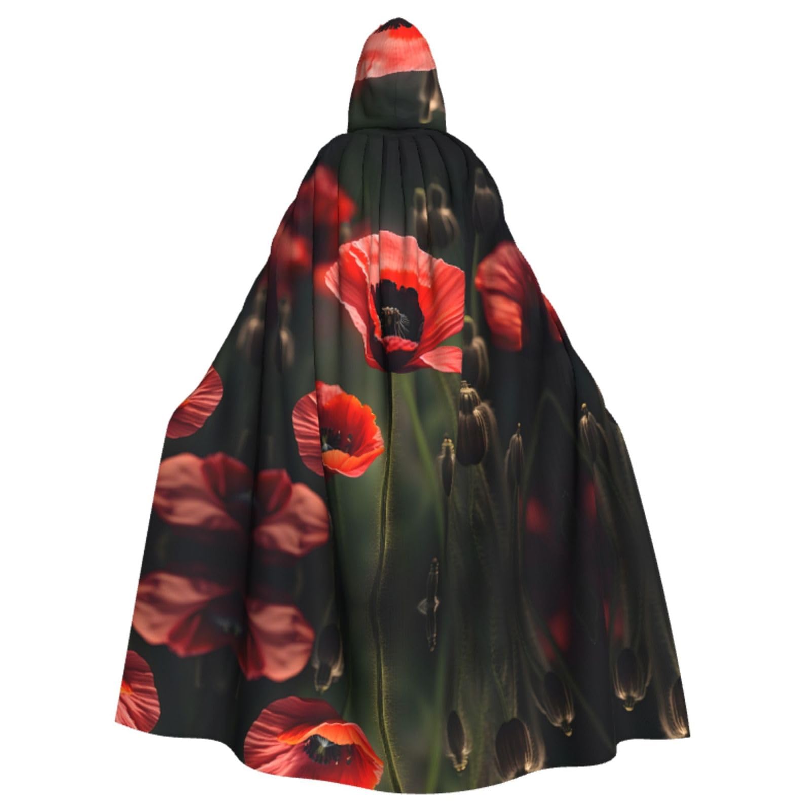 YQxwJL Roter Mohnblumen-Druck, Halloween-Umhang mit Kapuze, Renaissance-Umhang für Erwachsene, Cosplay, Hexenumhang