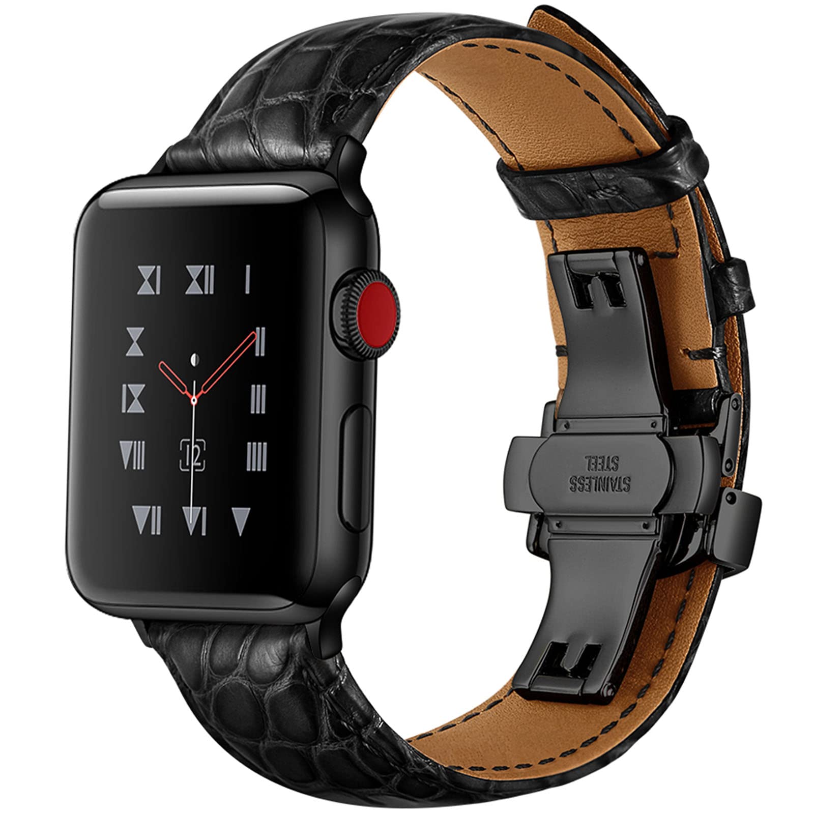 Uhrenarmbänder aus Alligatorleder für 45 mm, 44 mm, 42 mm oder 41 mm, 40 mm, 38 mm, echte klassische Armbänder aus Alligatorleder mit Schnellverschluss für die iWatch Serie 7, 6, 5, 4, 3, 2, 1, SE