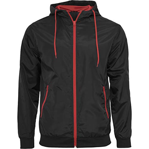 Build Your Brand Herren Windrunner Jacke, per pack Mehrfarbig (Blk/Red 00044), Large (Herstellergröße: L)