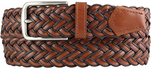 BELTINGER Flecht-Gürtel aus Leder 3,5 cm | Flecht-Ledergürtel für Damen Herren 35mm | Geflochtener Gürtel mit silberner Schließe | Cognac 100cm