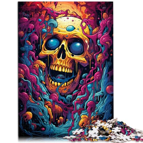 Puzzles zum Verschenken, farbenfrohe psychedelische Totenkopf-Puzzles für Erwachsene, 1000 Puzzles, Holzpuzzle als Geschenk für die ganze Familie, 1000 Teile (50 x 75 cm)