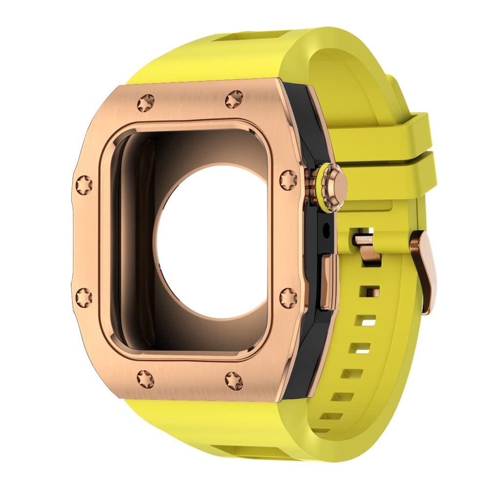 KANUZ Modifikations-Mod-Kit für Apple Watch, Armband 8, 7, 44 mm, 45 mm, Silikonband, Metallrahmen, Zubehör für iWatch Serie 6, 5, 4 SE (Farbe: P, Größe: 45 mm für 8/7)