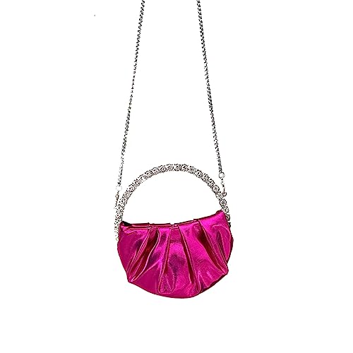 ohodhmnu Damen-Tragetasche, modische Henkeltasche, Abendtasche, Halbmond, rund, Abendessen, Geldbörse, Hochzeit, Party, Kette Schultertaschen, hot pink, no flower