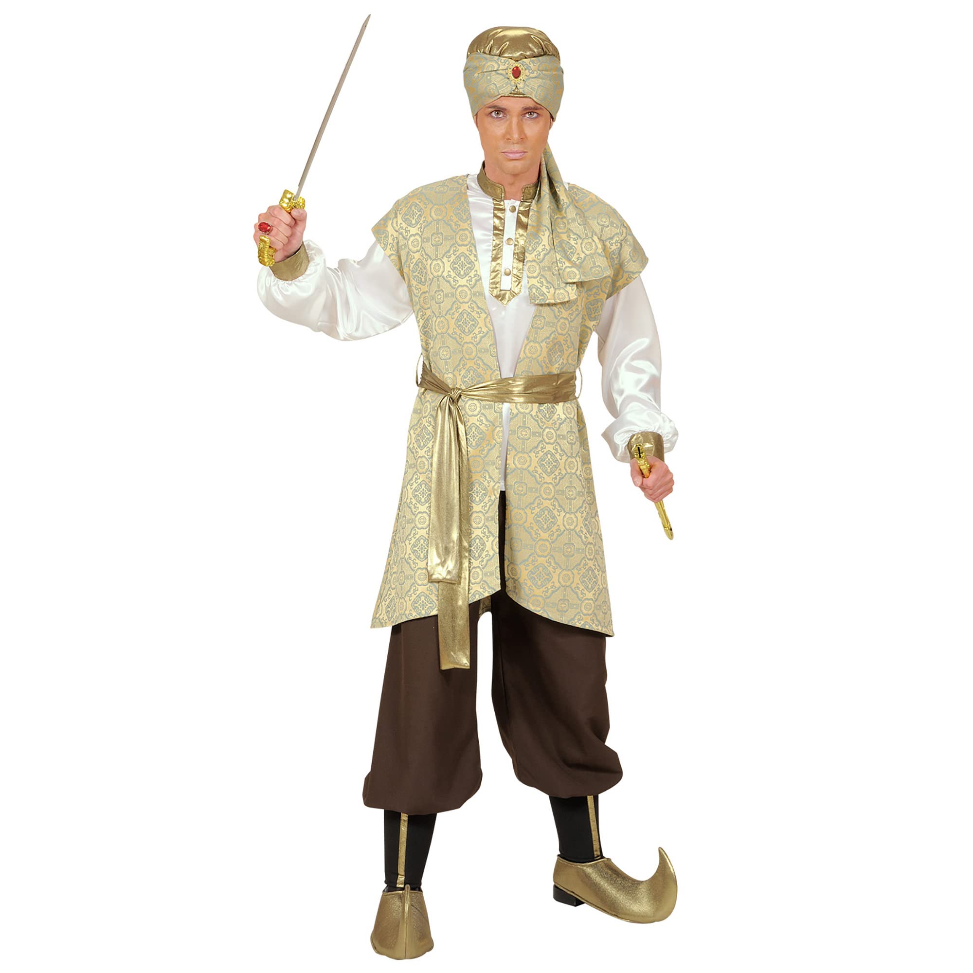 Widmann - Kostüm Prinz von Persien, Hemd, Weste aus Brokat, Hose, Gürtel, Schuhüberzieher, Turban, Orient, 1001 Nacht, Mottoparty, Karneval