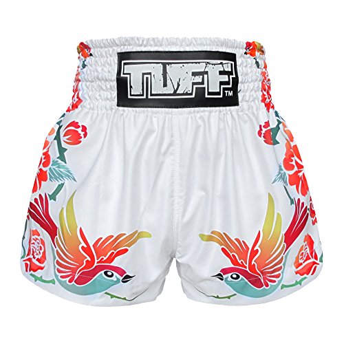 Tuff Boxen Muay Thai Shorts Frauen Mädchen, Unisex, White Birds, Medium