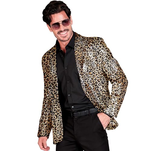 WIDMANN MILANO PARTY FASHION - Party Fashion Jackett mit Pailletten für Herren, Tiermotiv, Disco Fever, Animal Print