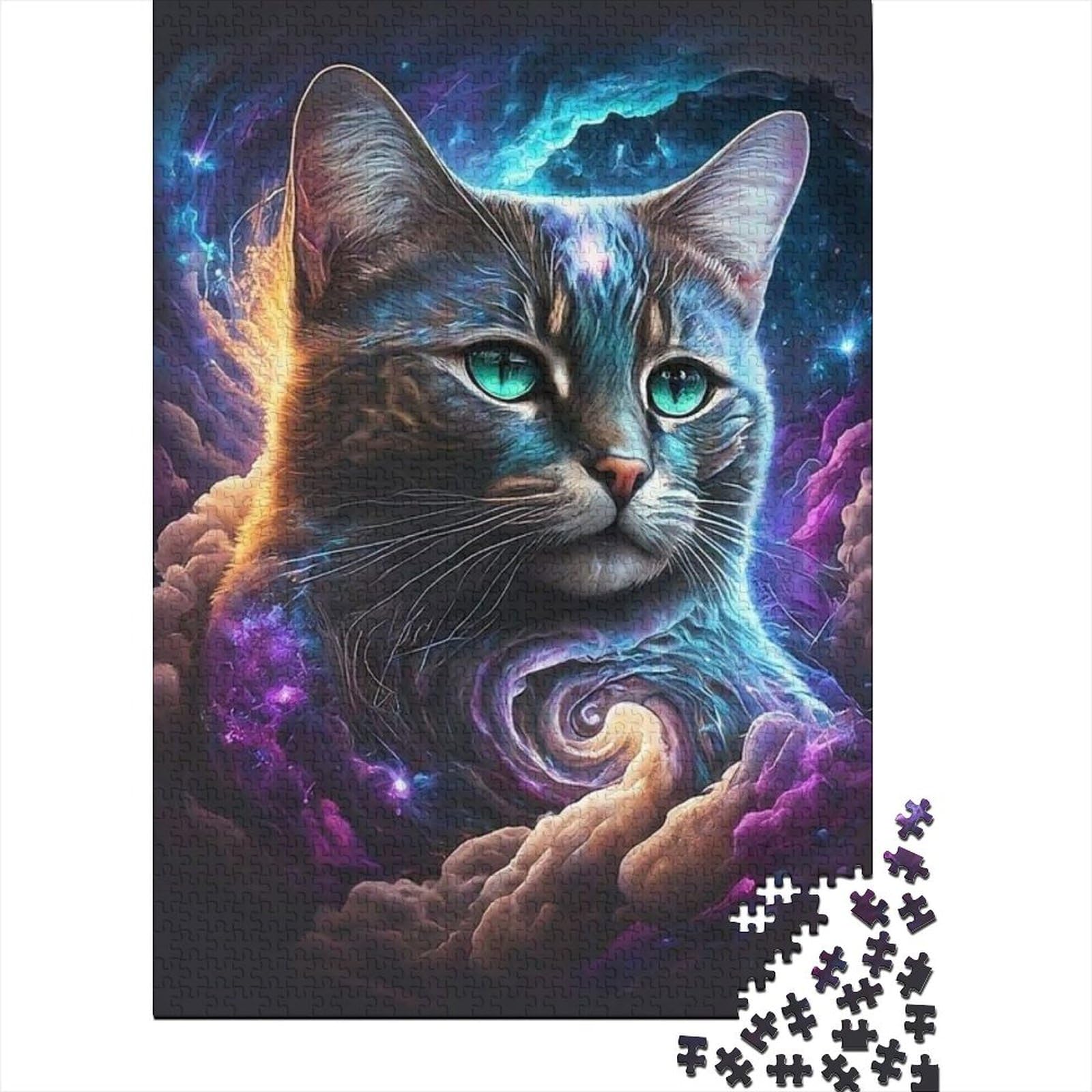 Fantasy-Katze-Puzzle aus Holz, Puzzle für Erwachsene und Jugendliche, Puzzle für Erwachsene und Jugendliche, Entspannungspuzzle, Denksportaufgaben (Größe: 75 x 50 cm)