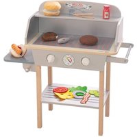 roba BBQ Grill aus Holz, mit 14-teiligem Stoffzubehör, Spielzeug Barbecue Grill für Kinder, Rollenspielzeug für Jungen und Mädchen ab 3 Jahren