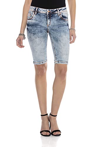 Cipo & Baxx Damen Kurze Hose Shorts Freizeit Jeansshort Stonewashed Denim Bermuda Basic WK171 Hellblau 28