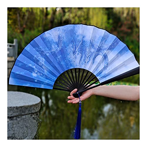 VSULZVNU Faltfächer Handfächer Qinglong Antiker Fächer Faltfächer Jungen Chinesischer Stil Retro Bambus Seidentuch Dosenfächer Stil Antikes Kostüm Hanfu Fan Fan (B) (B)