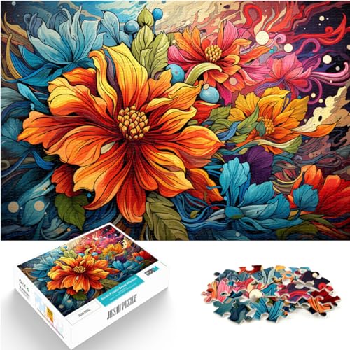 Puzzle, farbenfrohes psychedelisches Gekritzel-Blumenkunst-Puzzle für Erwachsene, 1000 Teile, Holzpuzzle, Lernspiel, Heimlernspiele, DIY-Spielzeug (50 x 75 cm)